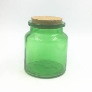 Unique Custom Glass Candle Holders Painted Green Clear Round 500ml Glass Candle Jar with Wood Lid Candle Lid Wholesale Candle Glass