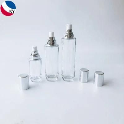 Luxury Cosmetic Packaging Set Cosmetic Bottles Lotion Bottle 50ml 100ml 120ml Glass Pump Bottle with Silver Pump Cap