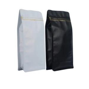 Black White 250g 500g Matte Finish Coffee Bean Packaging Food Bag with One Way Valve Zipper Plastic Coffee Bags in Stock