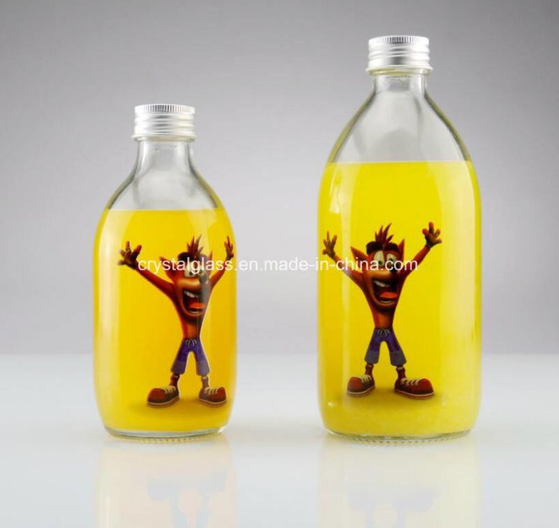 300ml Clear Glass Milk Juice Beverage Bottle with Screw Cap Hot Sale