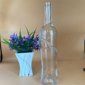 750ml Tall Clear Beautiful Wine/Liquor/Tequilar/Vodka/Whiskey/Brandy Glass Bottle with Embossed Decorative Design