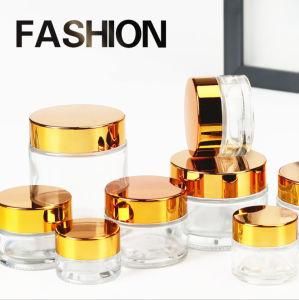 Hot Sale Eco Friendly Custom Logo 5g10g20g30g50g 100g Empty Clear Golden Aluminum Lid Cap Glass Cosmetic Jars