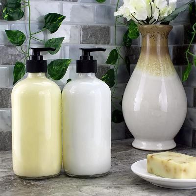 16 Oz 500ml Amber Clear Boston Round Liquid Dispenser Soap Glass Pump Bottle for Shampoo