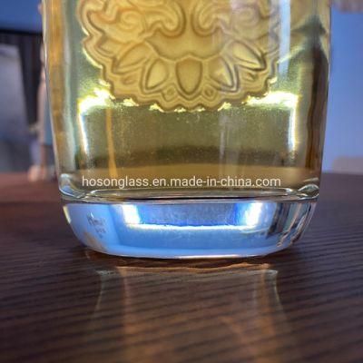 Hoson Hot Sale 500ml 700ml 750ml Sand Blasting Shaped Liquor Tequila Gin Whiskey Vodka Glass Bottle