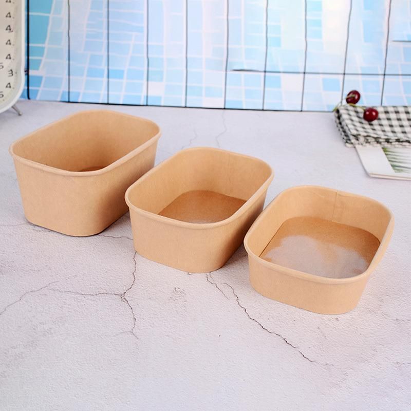 Square Waterproof Food Grade Salad Kraft Paper Bowl