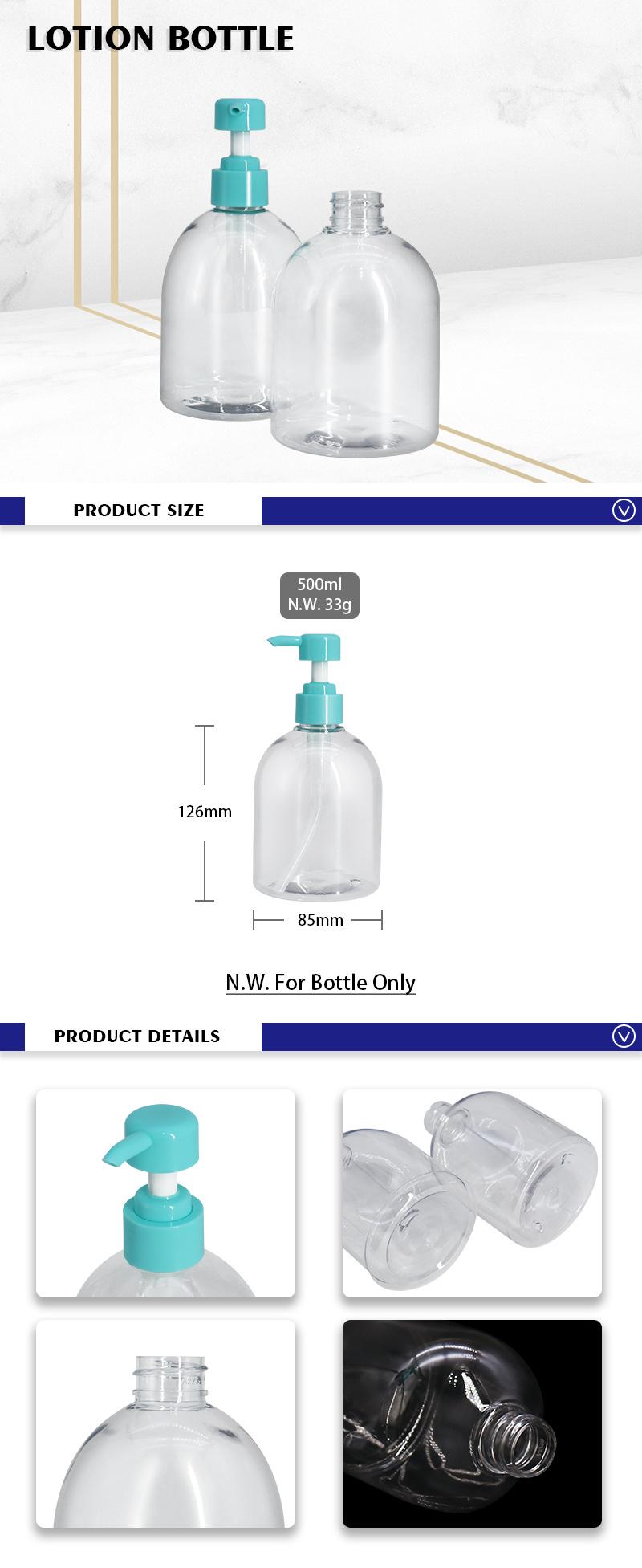 Transparent Plastic Hand Wash Bottles Conditioner Shower Hair Shampoo Bottle with Pump 500ml