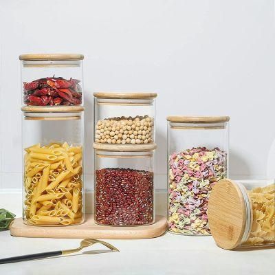 Kitchen Storage Container Clear Glass Canister Food Jar with Baomboo Lid