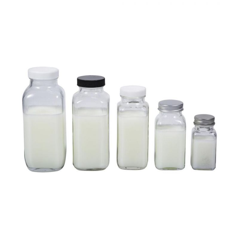 French Square Glass Bottle for Beverage/Fruit Juice/ Milk /Water 950ml 500ml 300ml 250ml