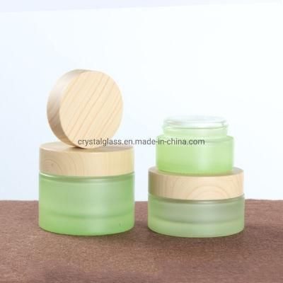 Green Color Lotion Spray Bottle with Wood Caps for Cosmetic Packing