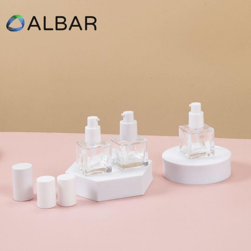 Cream Liquid Foundation Square Glass Bottles for Makeups with Press Pump