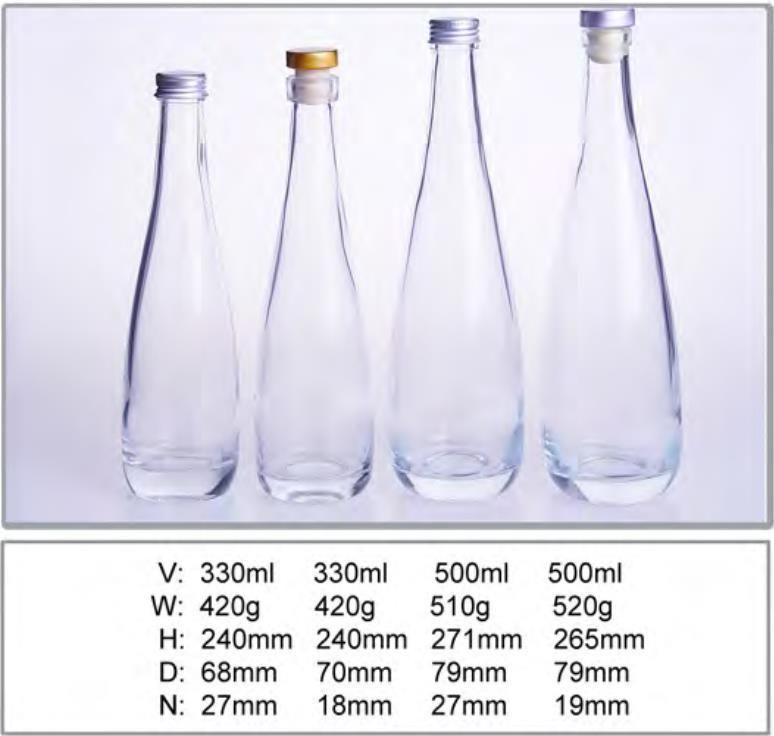 Free Sample Cone Design Clear Juice Wine Beverage Glass Bottle 330ml 500ml Wholesale