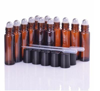 Black Brown Amber 10ml Glass Roller Ball Bottle for Essential Oils with Screw Lid and Metal Roller Ball