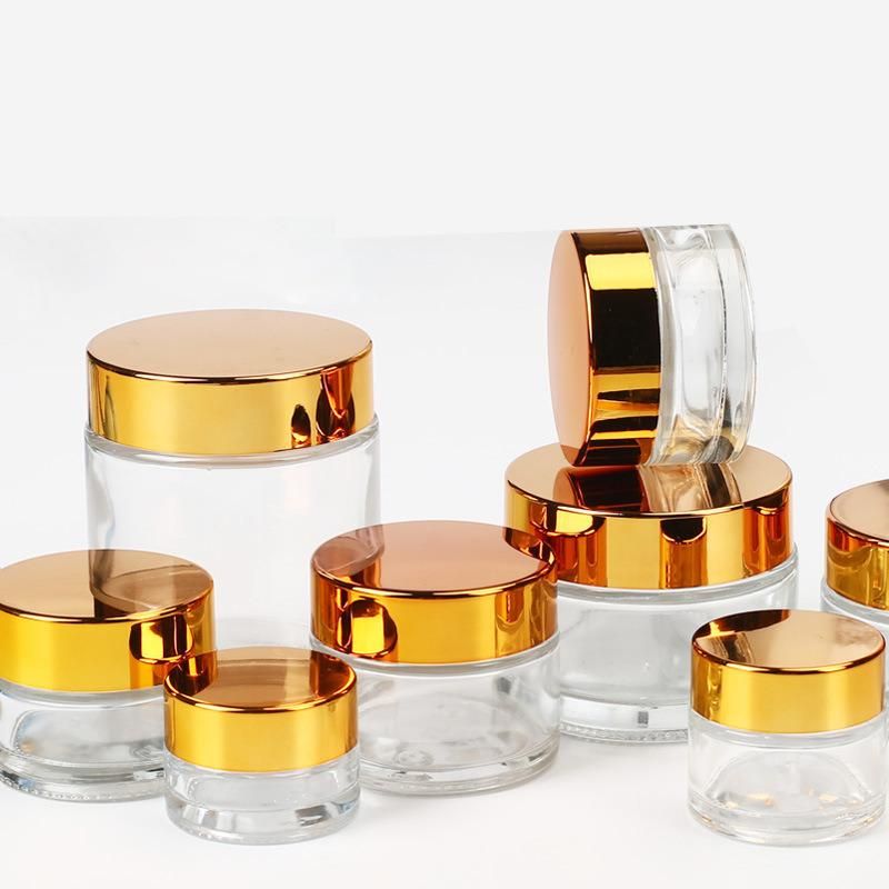 Frosted/Clear Glass Refillable Ointment Bottles Empty Cosmetic Jar Gold/Silver/Black Lid Pot Eye Shadow Face Cream Container 5g 10g 15g 20g 30g 50g 100g