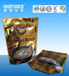 Beans Foil Stand up Zip Lock Pouch, Gold Zipper Bags for Food