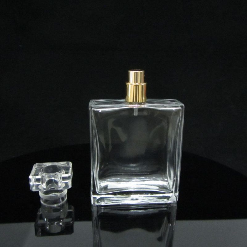 Transparent Cap Clear Empty Square Shaped Glass Spray Perfume Bottle