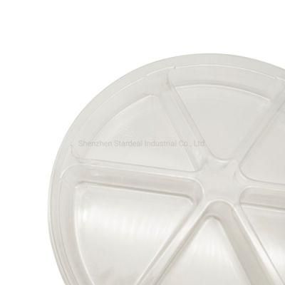 Clear Pet 6 Compartments Candy Dry Fruit Plastic Tray with Lid
