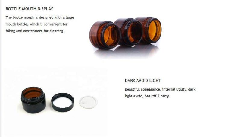 5g, 10g, 15g, 30ml, 50ml, 100g, 200ml, 1oz, 2oz, 250g, 500g, 80g Empty Amber Glass Cosmetic Jar Glass Amber Jars Glass with Metal Lid