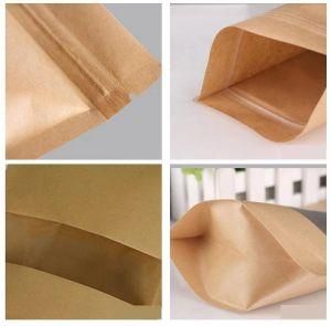 Eco Kraft Paper Zipper Flat Bottom Coffee Pouch Biodegradable Zip Lock Food Packaging Bag