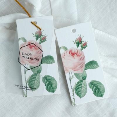 Customized Rosy Shinny Metallic Die Cut Paper Labels Printed Letters Logo Hang Tags for Handbags