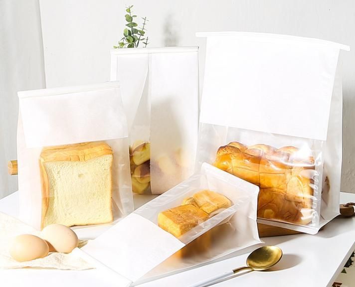 White/Brown Food Grade Cotton Kraft Paper Bread/Bakery Toast Flat Bottom Packaging Bag with Tin Tie