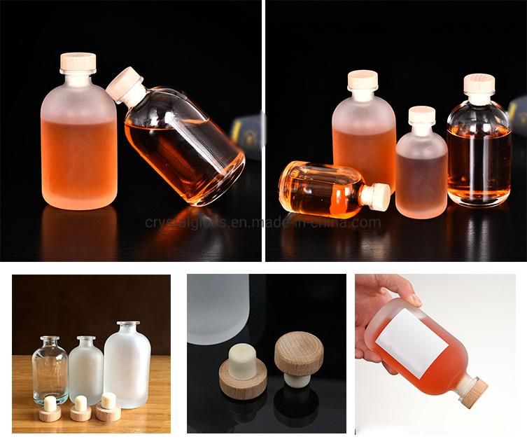 China High Quality 250ml 375ml 500ml 8oz 12oz 16oz Glass Bottle with Wood Cork Stopper for Wine and Spitits