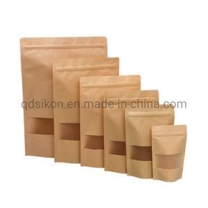 Recyclable Brown Paper Bag Ziplock Stand up Pouch Bag with Window