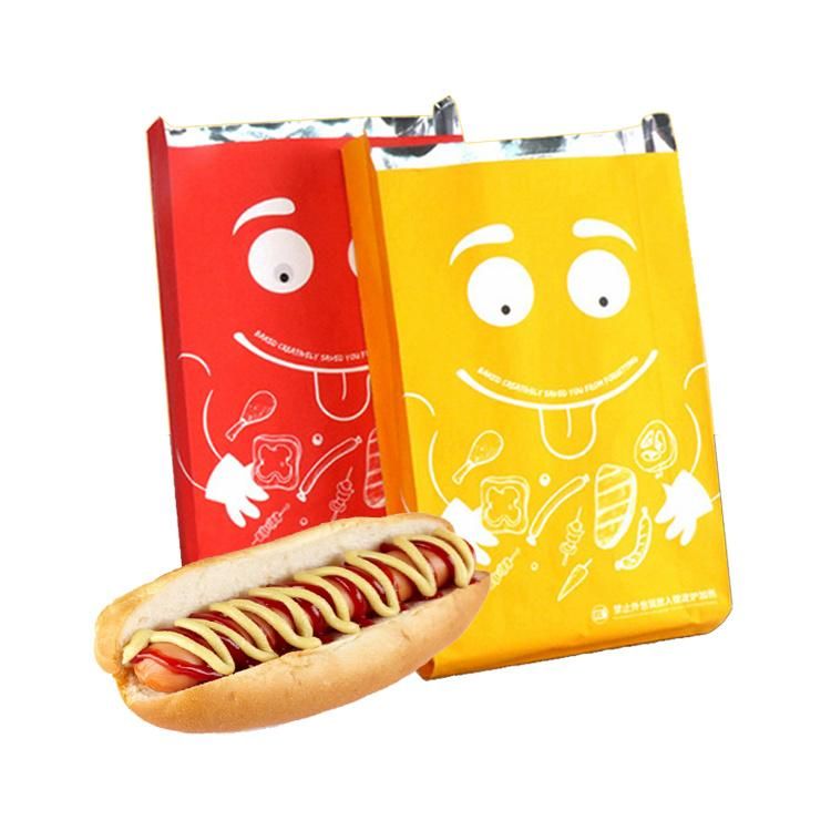 Custom Eco BBQ Chicken Hot Dog Burger Sandwich Packaging Takeaway Greaseproof Aluminium Foil Lined Kraft Paper Bag for Hot Food