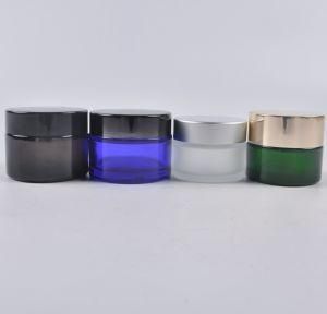 Frosted Matte Clear Amber Green Blue Black Glass Bamboo Lid Jar for Cosmetic Cream Jars Container