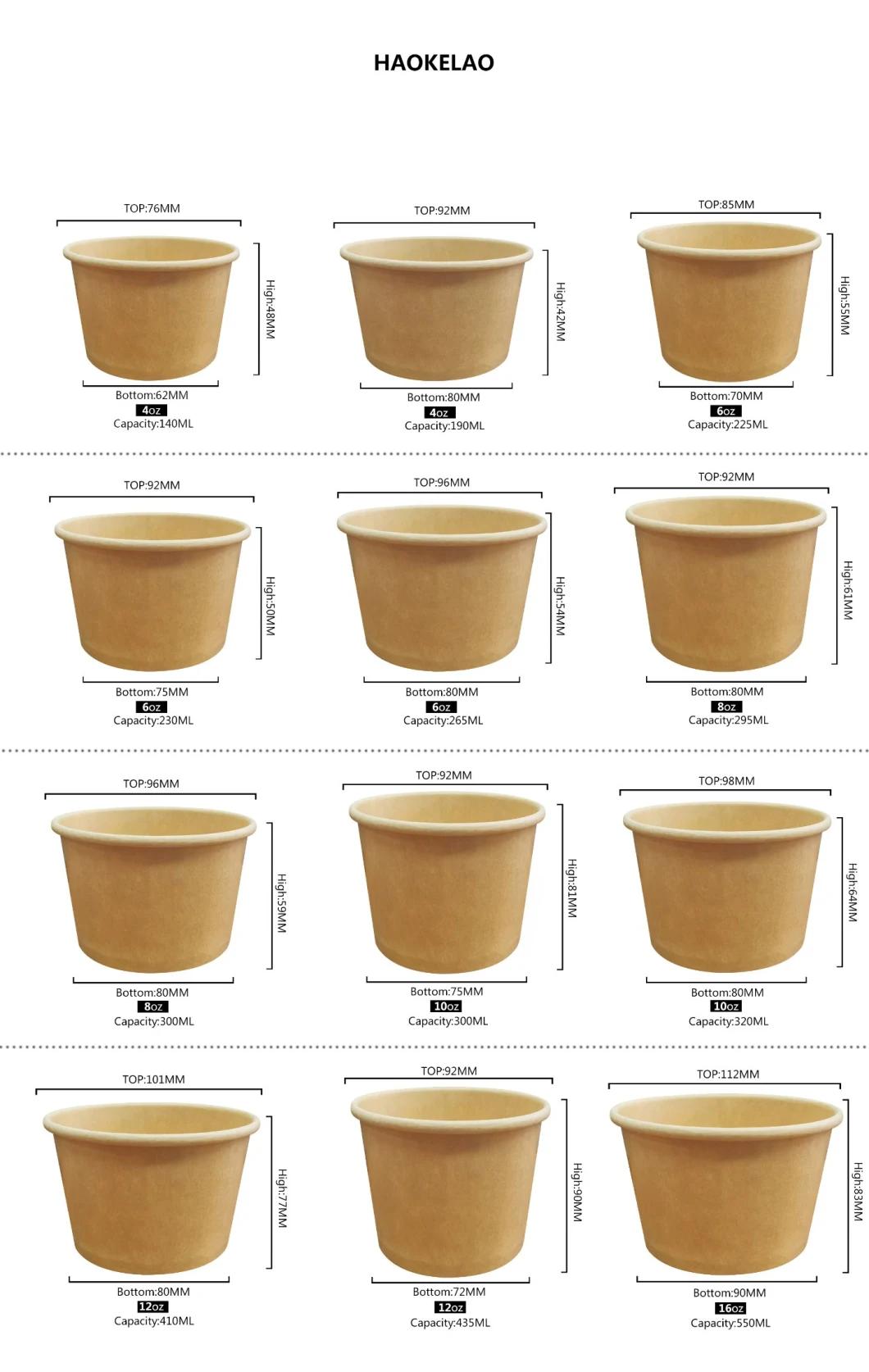4oz 8oz 12oz 16oz 26oz Disposable Eco Friendly Biodegradable Ice Cream Kraft Paper Cup Bowl Food Container with Lid
