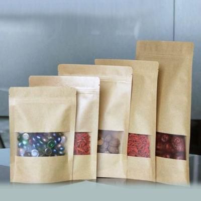 Kraft Zip Lock Stand up Bags Pouches with Notch and Window