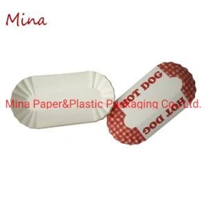 Custom Print Food Packaging Paper Holder Greaseproof Hotdog Waffles Paper Food Tray