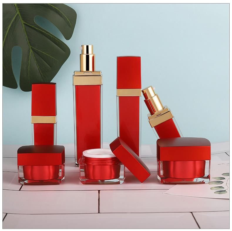 Skin Care Products Acrylic Cosmetic Bottles, 50g/30g Cream Jar Red Square Bottle Lotion Bottle