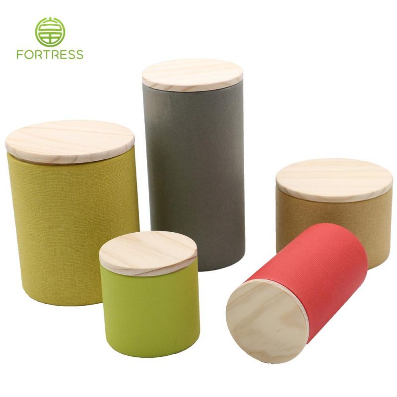 Tea Package Printing Logo Cylinder Wooden Lid Paper Tube