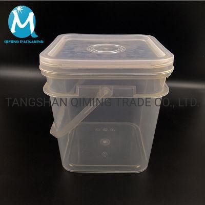 China Factory Price Transparent Square Bucket with Handle and Lid Food Grade Plastic Square Bucket with Seal Lid