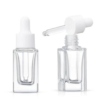 10ml 15ml Square Clear/Transparent Essential Oil/Serum Glass Dropper Bottle with White Plastic Dropper Cap