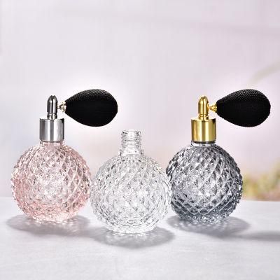 Wholesale Crystal Perfume Bottle Round Shape 100ml Glass Perfume Spray Bottle with Airbag