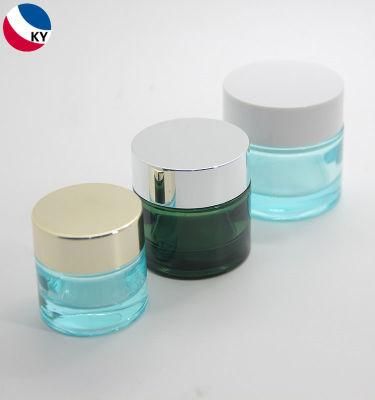 50ml Transparent Blue Cosmetic Glass Bottle Glass Jar Packaging for Cream