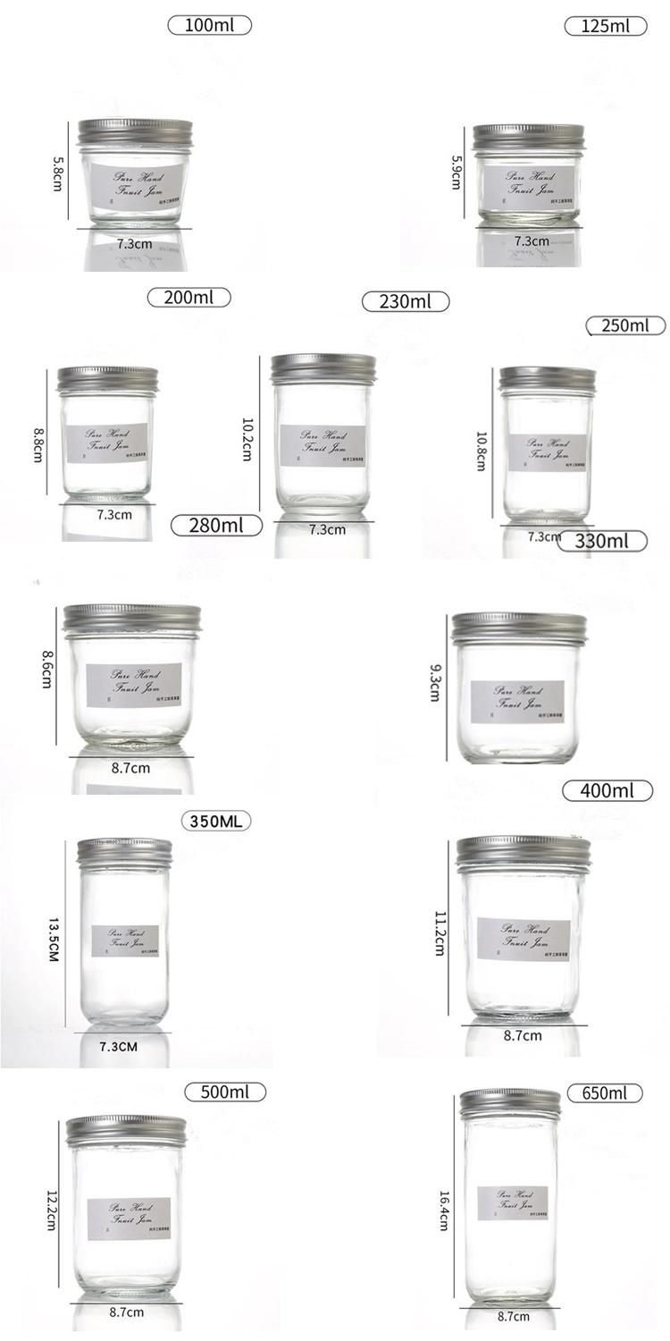 Wide Mouth Mason Food Grade Honey Pickle Thickening Caviar Jam Bottle