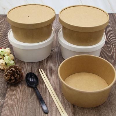 Disposable Food Container Brown Kraft Paper Soup Bowl with Lid