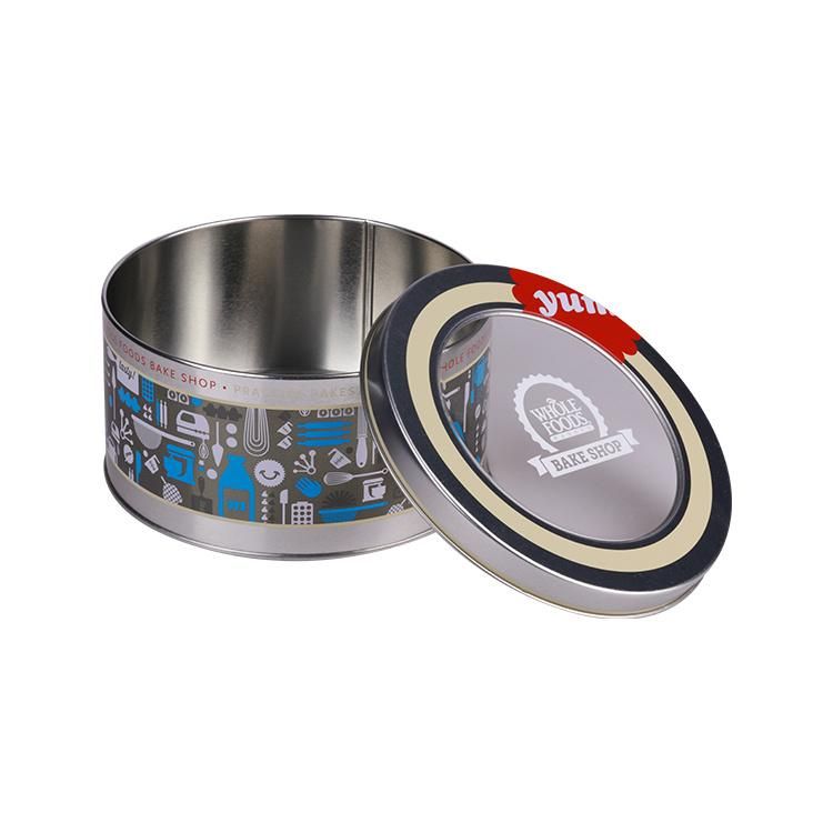 Hot Sale Round Tin with Colorful Pet Window Custom Cookies Tin Box