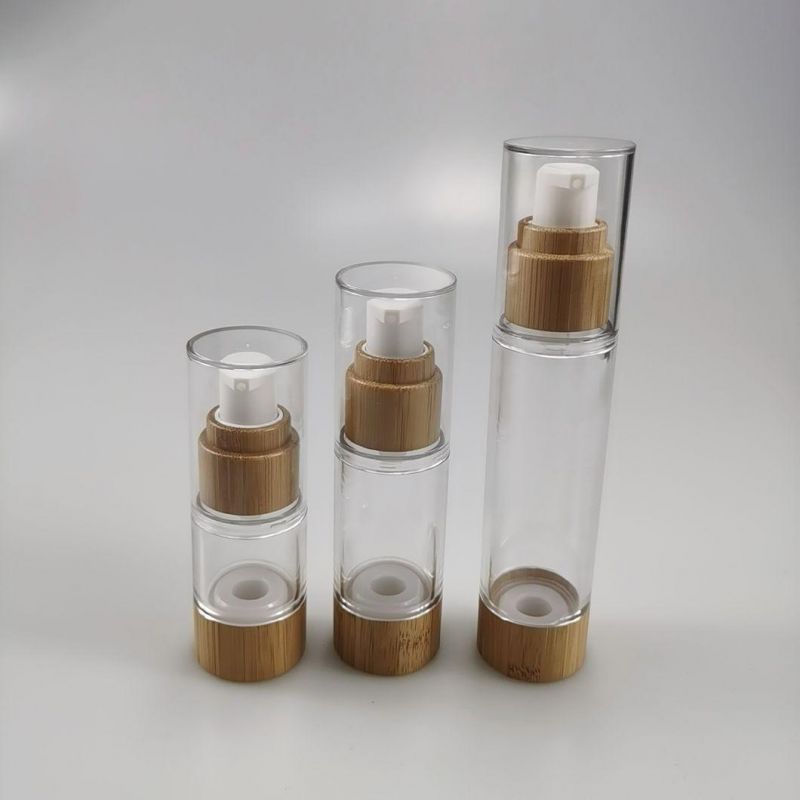 Eco-Friendly 15ml 30ml 50ml 100ml Hot Sale Plastic Dispenser Lotion Pump Airless Bottle with Bamboo Pump
