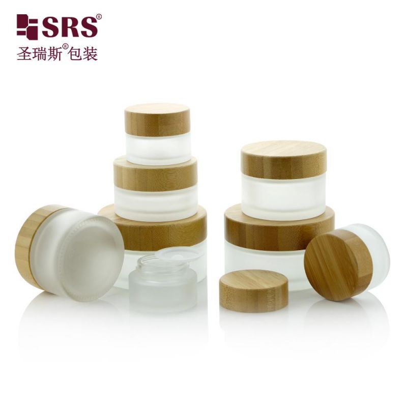 15g 30g 50g 80ml 100ml 120ml Cream Container Eco-friendly Bamboo Wooden Cap Acrylic Frost/Clear Glass Cosmetic Plastic Airless Pump Bottle/Jar