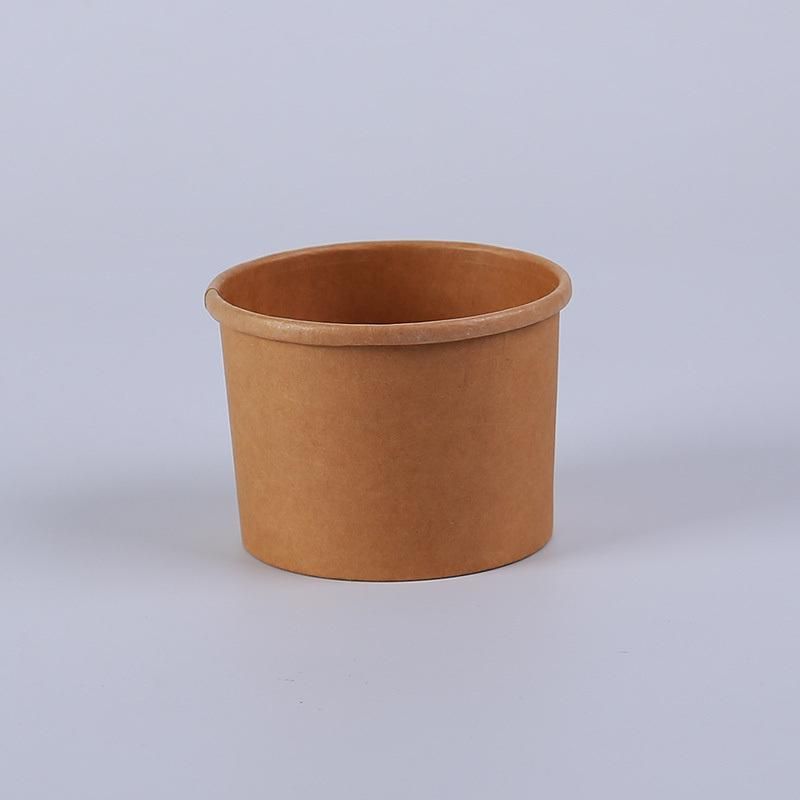 16oz Size 99*75*100mm Disposable Kraft Paper Soup Cup Packaging Cup with Lid
