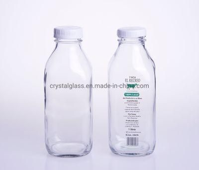 10oz 16oz 500ml Empty Clear French Square Glass Bottle with Child Proof Cap for Milk Tea Drinks