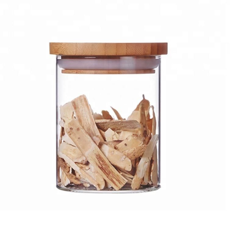 Tube Airtight Borosilicate Glass Storage Jar with Bamboo Lid