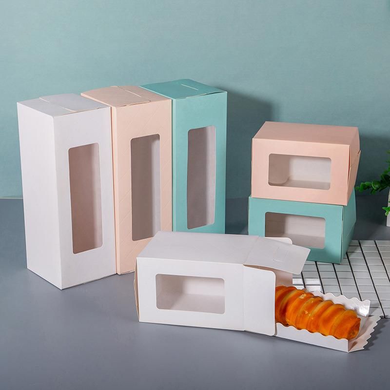 Food Grade Transparent Window Bakery Container White Square Sandwich Box Rectangle Swiss Roll Cake Packaging