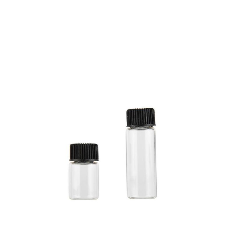 Rofessional Custom Made High Quality Clear Glass Sample Tube Screw Vial Bottle with Black Plastic Lids