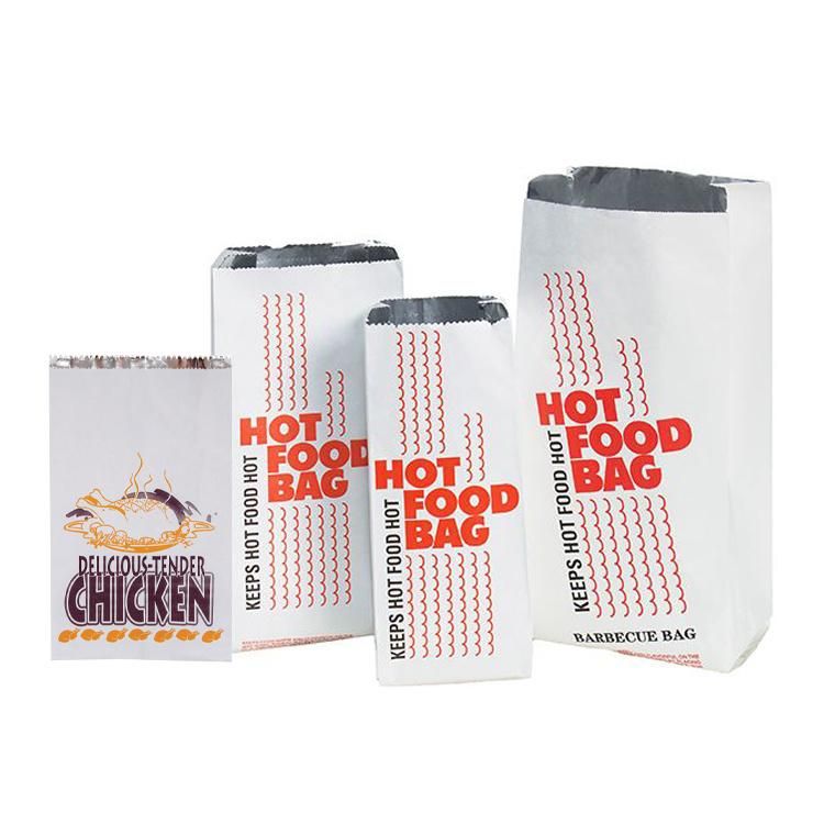 Custom Eco BBQ Chicken Hot Dog Burger Sandwich Packaging Takeaway Greaseproof Aluminium Foil Lined Kraft Paper Bag for Hot Food