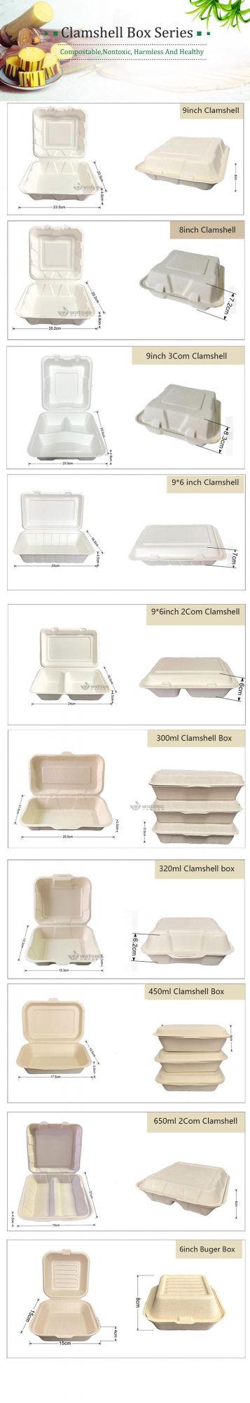 Eco Compostable 100% Biodegradable Envases Takeaway Disposable Packing Bento Lunch Bagasse Sugarcane Pizza Box