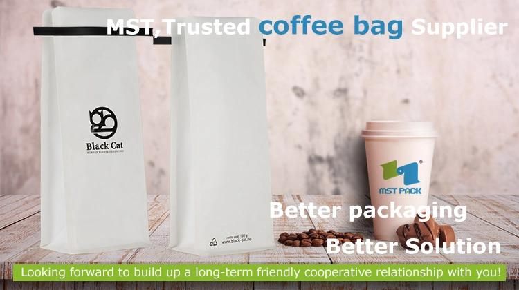 Printed Laminated Heat Seal Bio Degradable Block Bottom Brown Kraft Paper Tin Tie Tea Coffee Bag